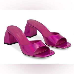 BY FAR Romy Fuscia Square Toe Block Heel Sandals Slide Shoe EU 39 US 9 MSRP $380
